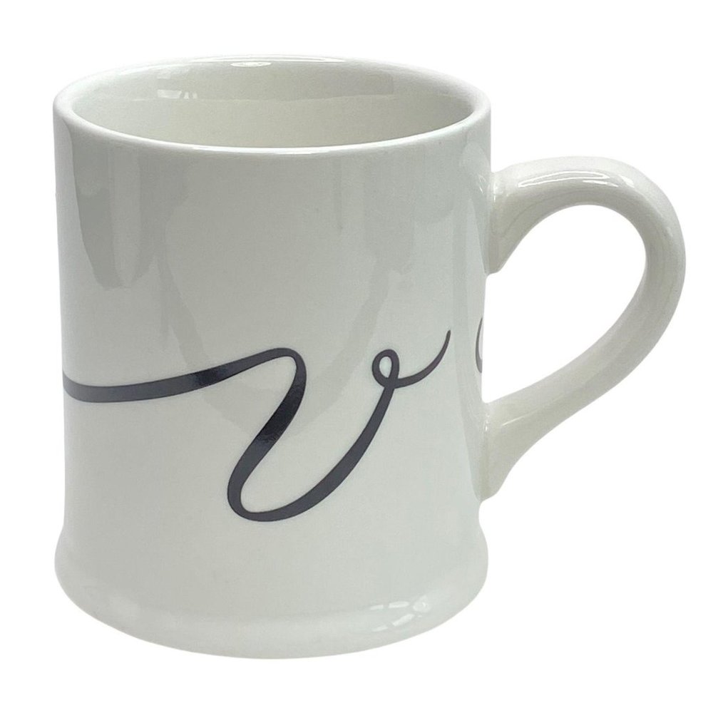 Cursive Letter V Coffee Mug Cup Indigo White Black